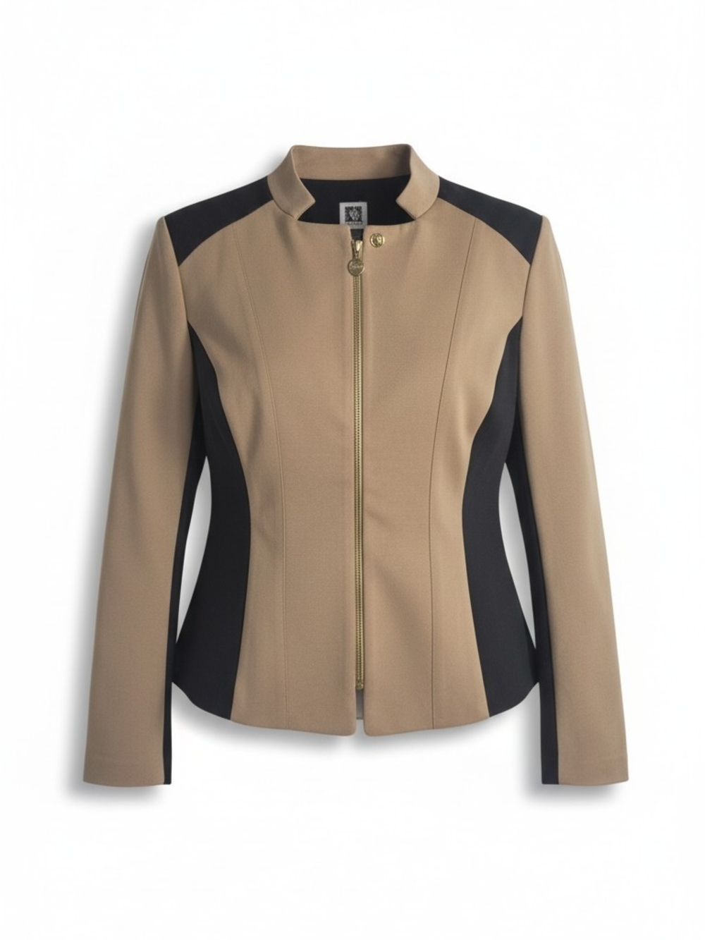 Anne Klein Women’s Colorblock Full Zip Jacket Beige/Black Long Sleeve M